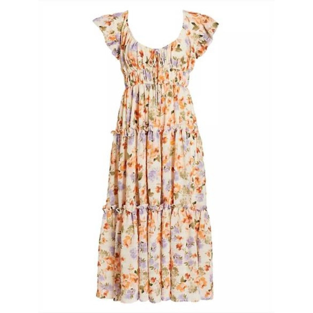En Saion Sibyl Dress Size Small Floral Chiffon‎ Tiered Midi